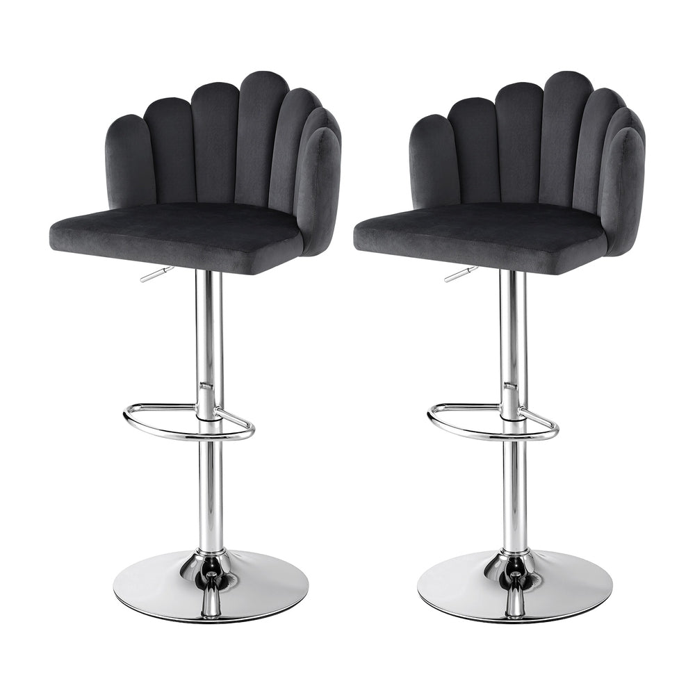 Artiss Bar Stool X2 Kitchen Dining Counter Gaslift Chair Adjustable Velvet Grey BA-B-B08-VEL-GYX2