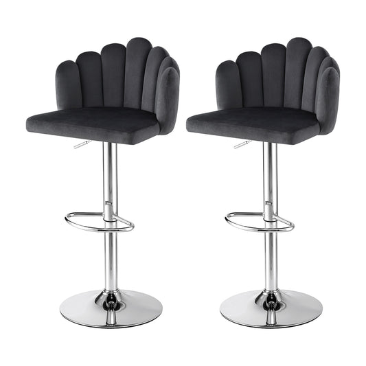 Artiss Bar Stool X2 Kitchen Dining Counter Gaslift Chair Adjustable Velvet Grey BA-B-B08-VEL-GYX2