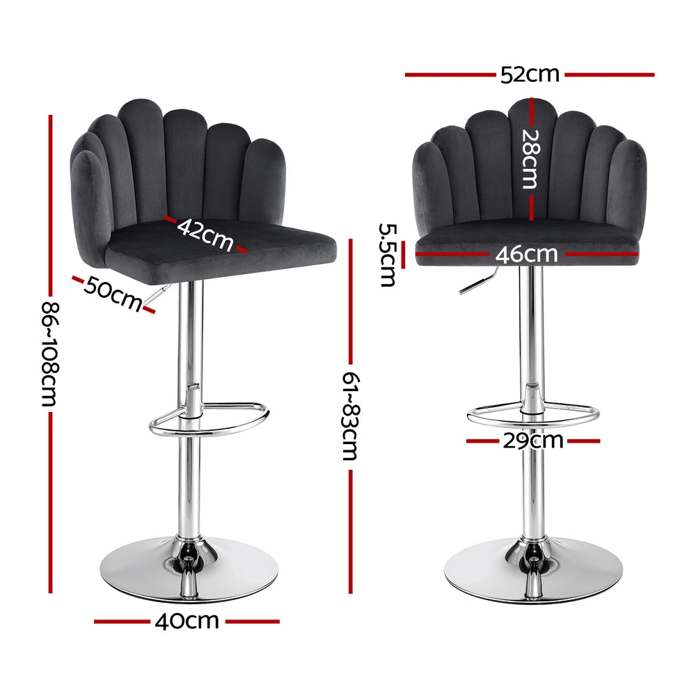 Artiss Bar Stool X2 Kitchen Dining Counter Gaslift Chair Adjustable Velvet Grey BA-B-B08-VEL-GYX2