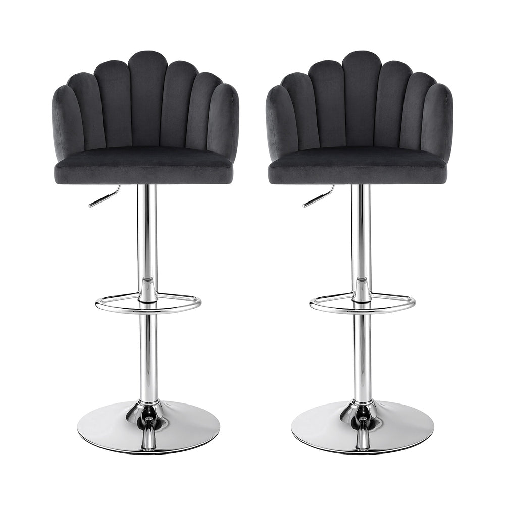 Artiss Bar Stool X2 Kitchen Dining Counter Gaslift Chair Adjustable Velvet Grey BA-B-B08-VEL-GYX2