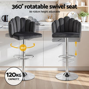 Artiss Bar Stool X2 Kitchen Dining Counter Gaslift Chair Adjustable Velvet Grey BA-B-B08-VEL-GYX2
