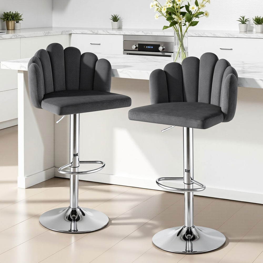 Artiss Bar Stool X2 Kitchen Dining Counter Gaslift Chair Adjustable Velvet Grey BA-B-B08-VEL-GYX2