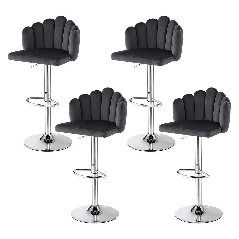 Artiss Bar Stool X4 Kitchen Dining Counter Gaslift Chair Adjustable Velvet Grey BA-B-B08-VEL-GYX4