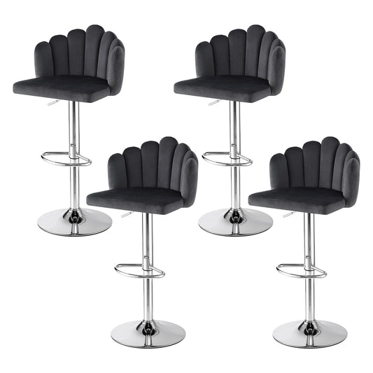 Artiss Bar Stool X4 Kitchen Dining Counter Gaslift Chair Adjustable Velvet Grey BA-B-B08-VEL-GYX4