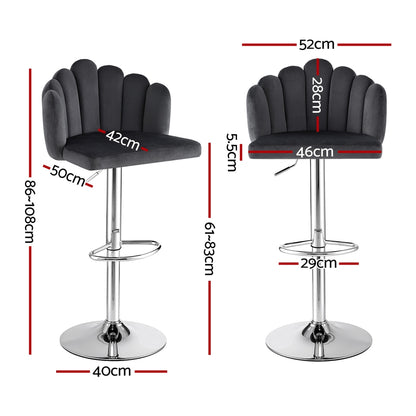Artiss Bar Stool X4 Kitchen Dining Counter Gaslift Chair Adjustable Velvet Grey BA-B-B08-VEL-GYX4