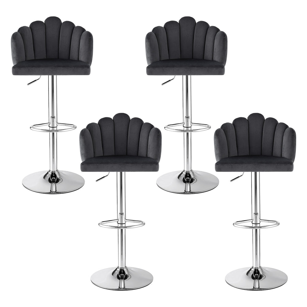 Artiss Bar Stool X4 Kitchen Dining Counter Gaslift Chair Adjustable Velvet Grey BA-B-B08-VEL-GYX4
