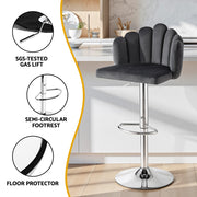 Artiss Bar Stool X4 Kitchen Dining Counter Gaslift Chair Adjustable Velvet Grey BA-B-B08-VEL-GYX4