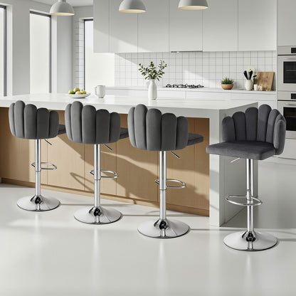 Artiss Bar Stool X4 Kitchen Dining Counter Gaslift Chair Adjustable Velvet Grey BA-B-B08-VEL-GYX4