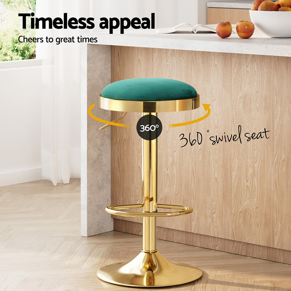 2x Artiss Bar Stools Kitchen Dining Chairs Velvet Padded Stool Green BA-B-FABRIC-G02-GRX2