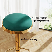 2x Artiss Bar Stools Kitchen Dining Chairs Velvet Padded Stool Green BA-B-FABRIC-G02-GRX2