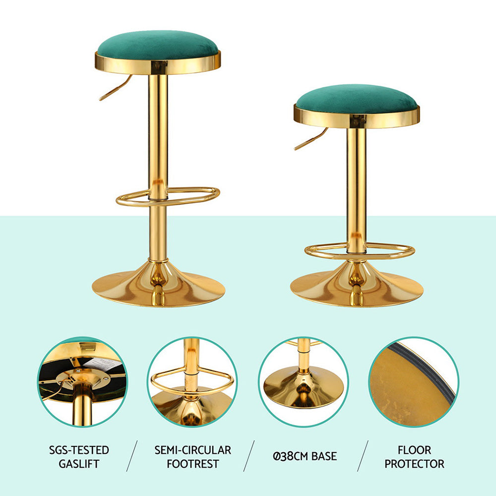 2x Artiss Bar Stools Kitchen Dining Chairs Velvet Padded Stool Green BA-B-FABRIC-G02-GRX2