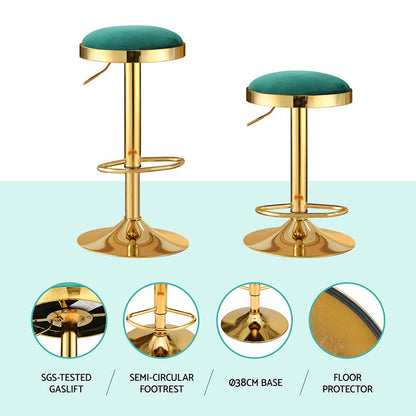 2x Artiss Bar Stools Kitchen Dining Chairs Velvet Padded Stool Green BA-B-FABRIC-G02-GRX2