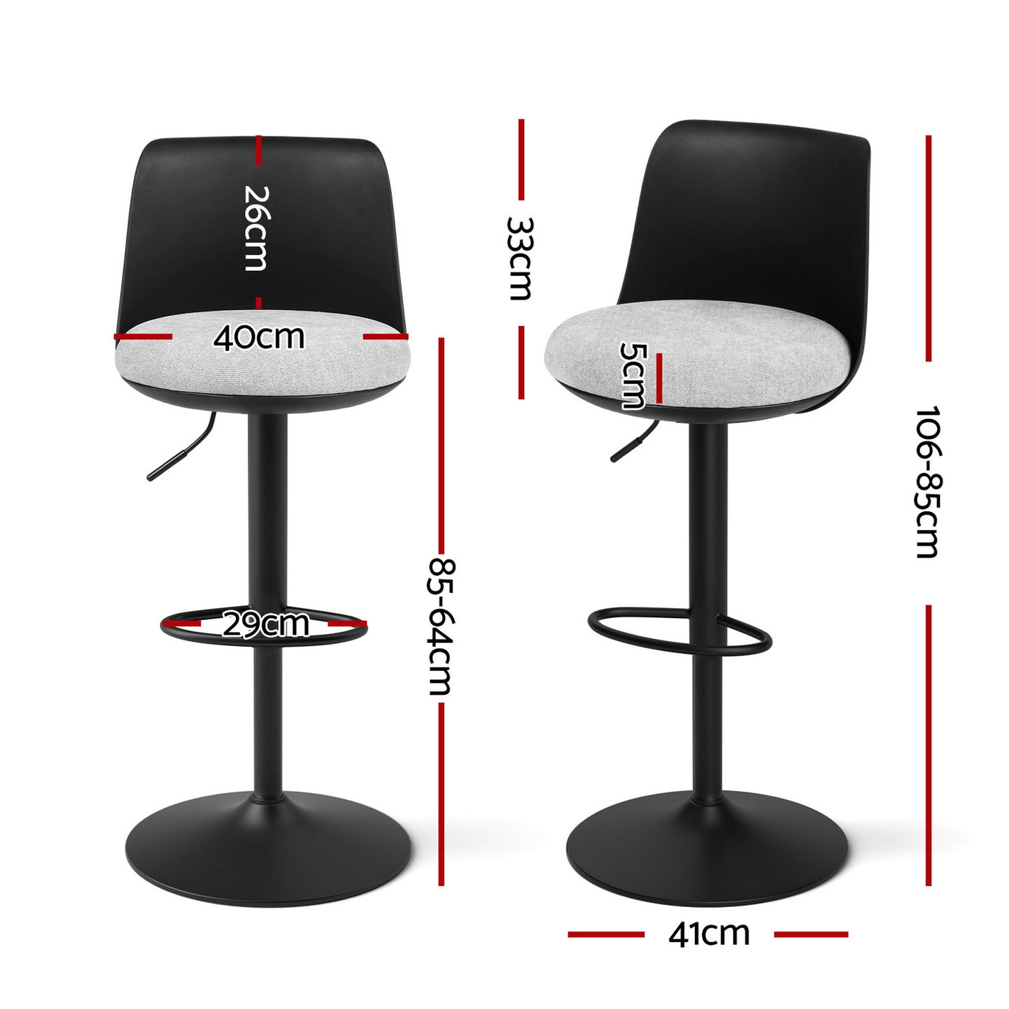 Artiss 2x Bar Stools Kitchen Swivel Gas Lift Counter Dining Chair Curved Black BA-BB-8097C-BKX2