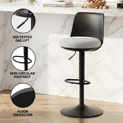 Artiss 2x Bar Stools Kitchen Swivel Gas Lift Counter Dining Chair Curved Black BA-BB-8097C-BKX2