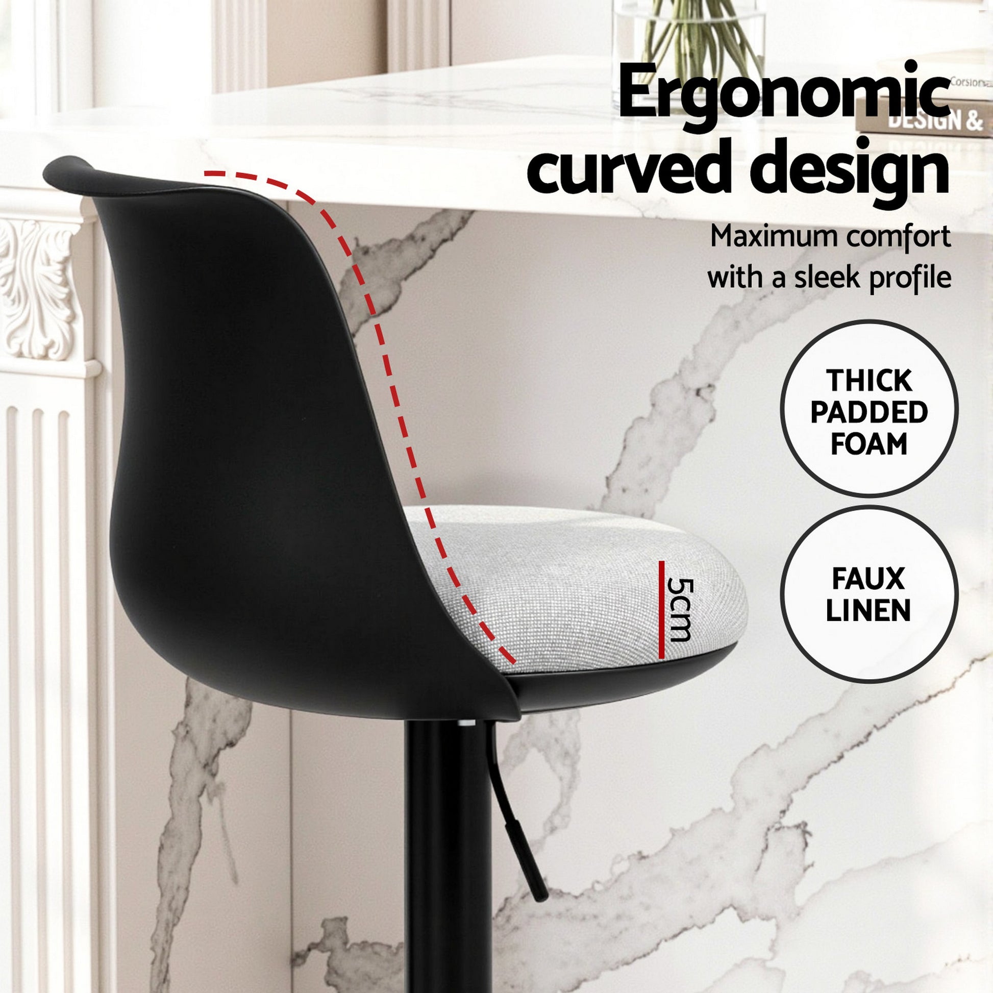 Artiss 4x Bar Stools Kitchen Swivel Gas Lift Counter Dining Chair Curved Black BA-BB-8097C-BKX4