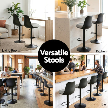Artiss 4x Bar Stools Kitchen Swivel Gas Lift Counter Dining Chair Curved Black BA-BB-8097C-BKX4
