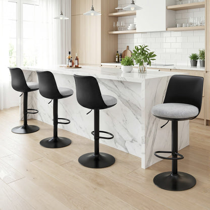 Artiss 4x Bar Stools Kitchen Swivel Gas Lift Counter Dining Chair Curved Black BA-BB-8097C-BKX4
