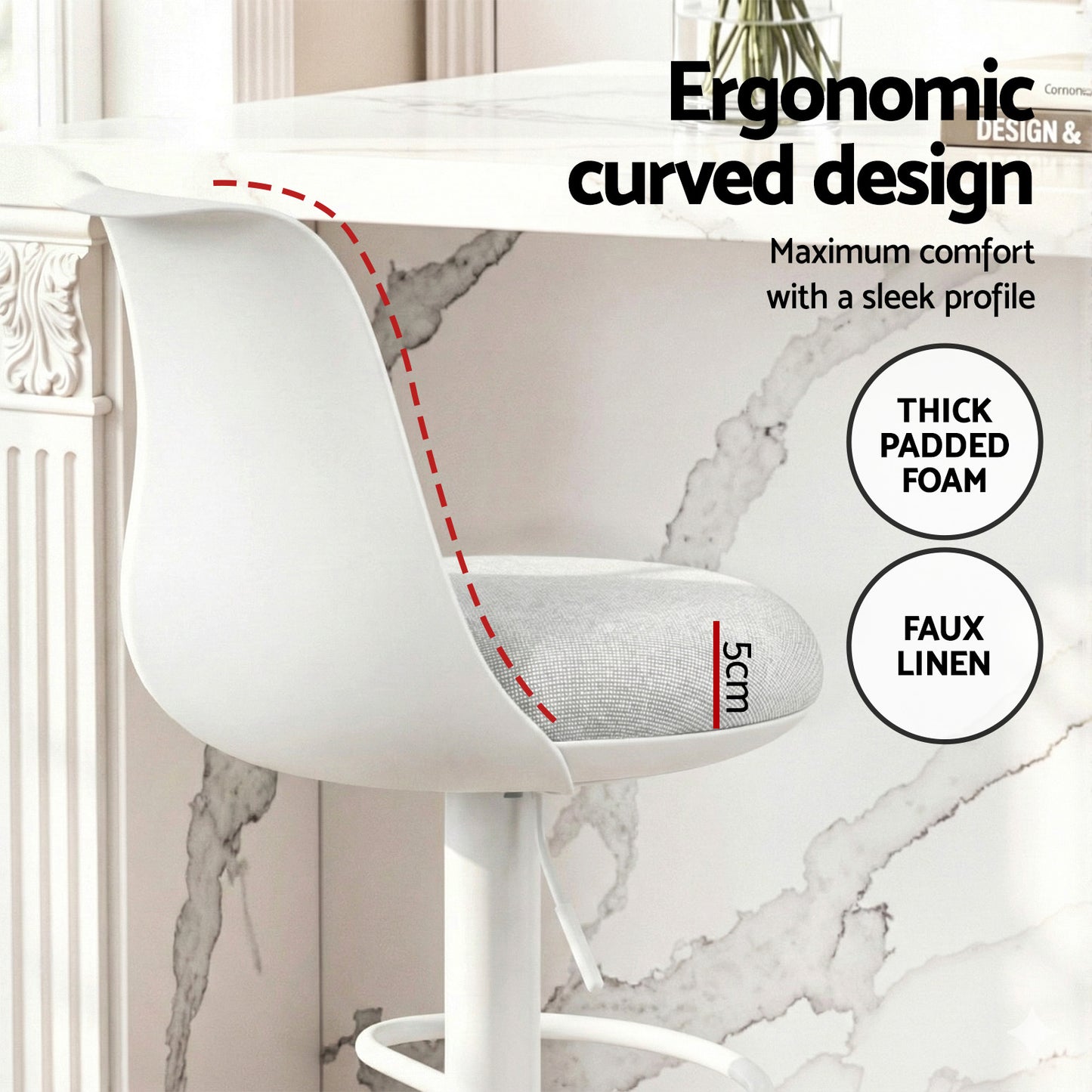 Artiss 2x Bar Stools Kitchen Swivel Gas Lift Counter Dining Chair Curved White BA-BB-8097C-WHX2
