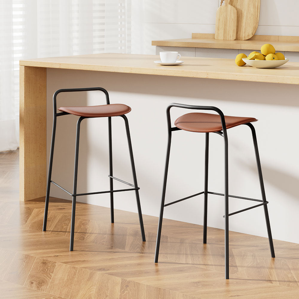2x Artiss Bar Stools Kitchen Counter Stools Metal Brown BA-BB-9083T-BR