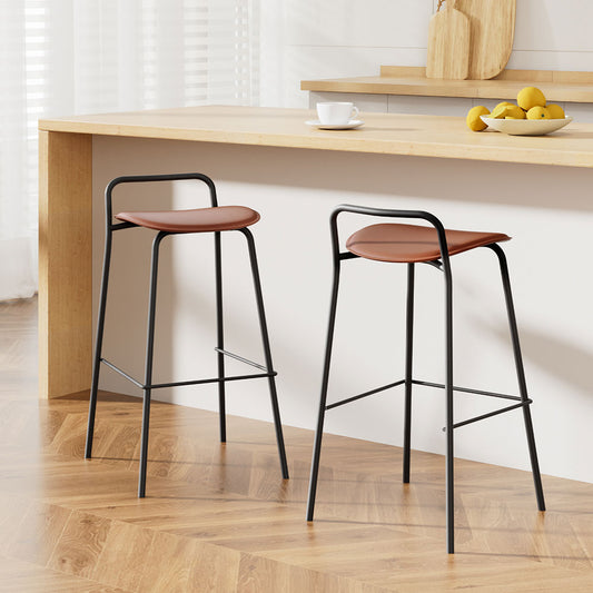 2x Artiss Bar Stools Kitchen Counter Stools Metal Brown BA-BB-9083T-BR