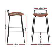 2x Artiss Bar Stools Kitchen Counter Stools Metal Brown BA-BB-9083T-BR