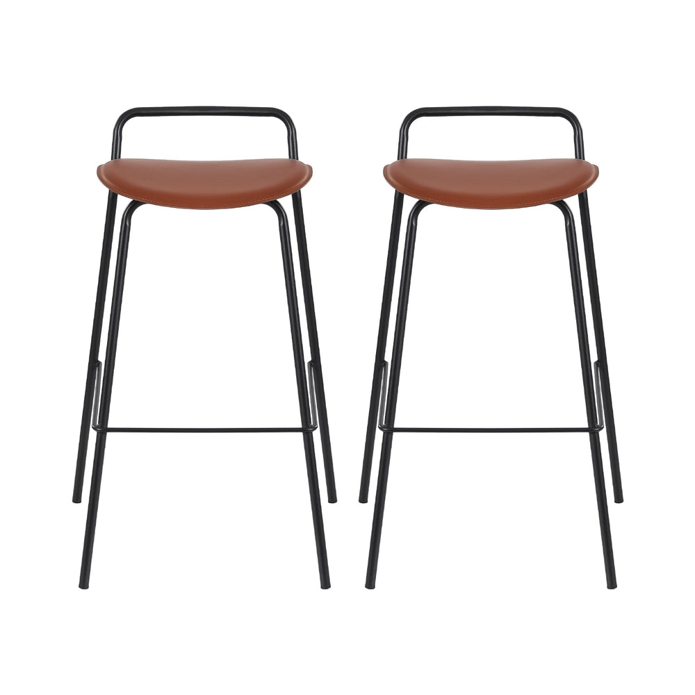 2x Artiss Bar Stools Kitchen Counter Stools Metal Brown BA-BB-9083T-BR