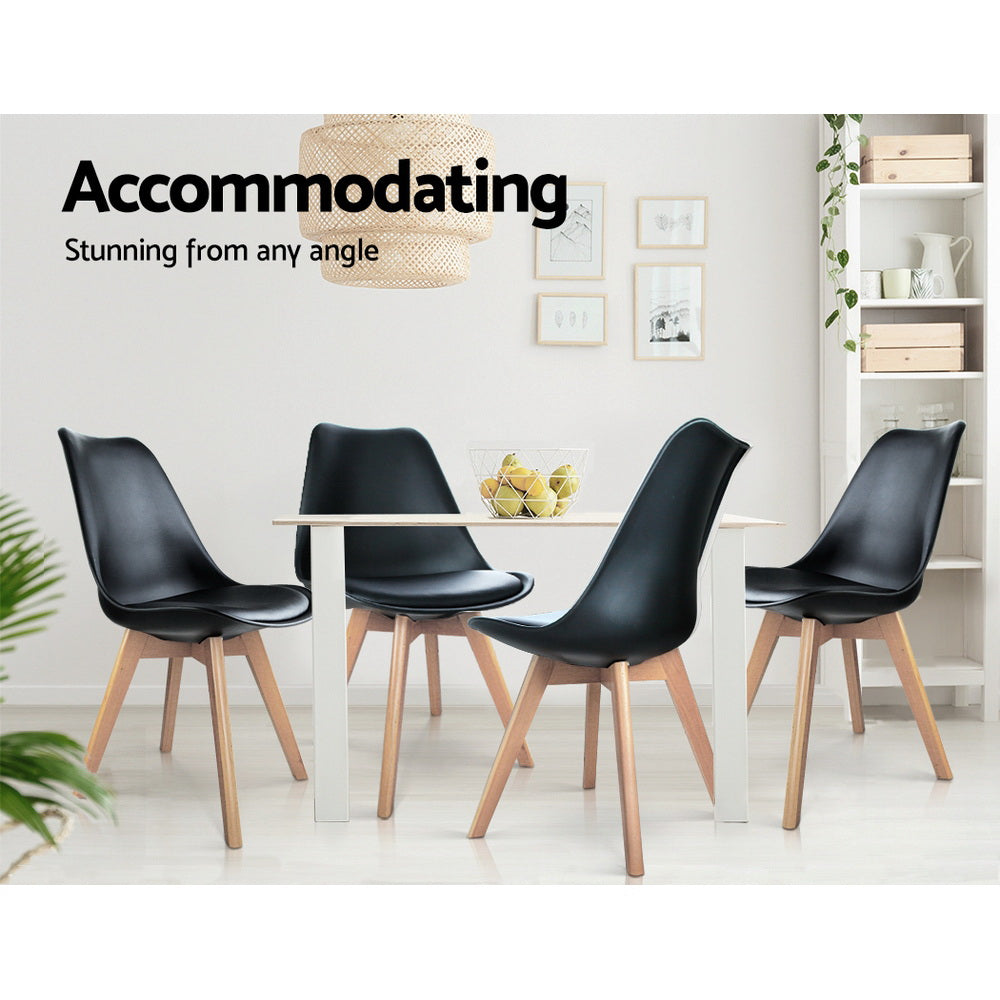 Artiss Dining Chairs Set of 4 Leather Plastic DSW Replica Wooden Black BA-BB-DSW-PU-BKX4