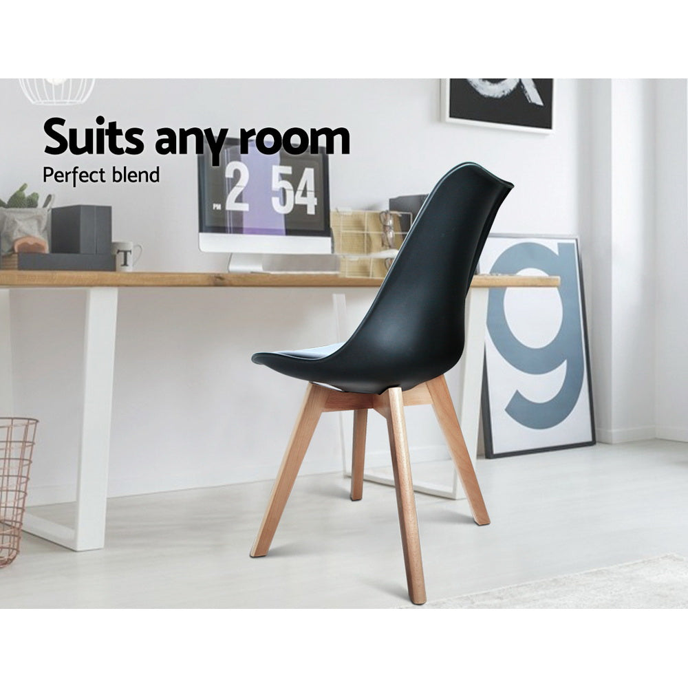 Artiss Dining Chairs Set of 4 Leather Plastic DSW Replica Wooden Black BA-BB-DSW-PU-BKX4