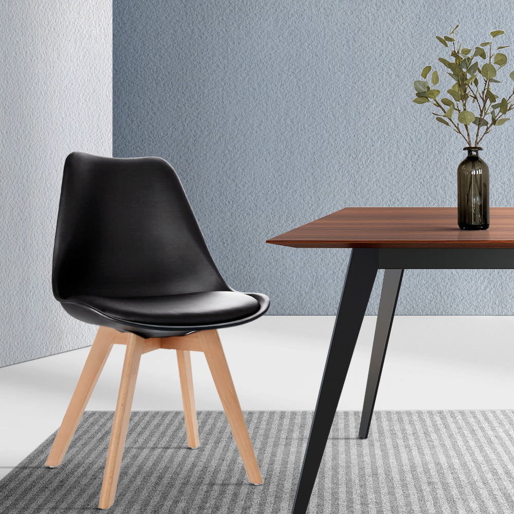 Artiss Dining Chairs Set of 4 Leather Plastic DSW Replica Wooden Black BA-BB-DSW-PU-BKX4