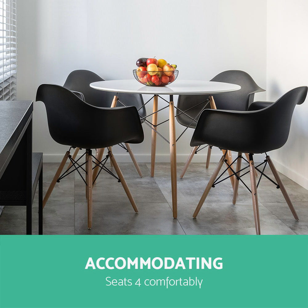 Artiss Dining Table Round White 4 Seater 100CM BA-BB-DSW-TAB100-WH