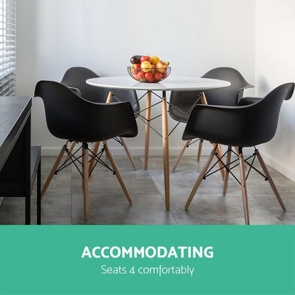 Artiss Dining Table Round White 4 Seater 100CM BA-BB-DSW-TAB100-WH