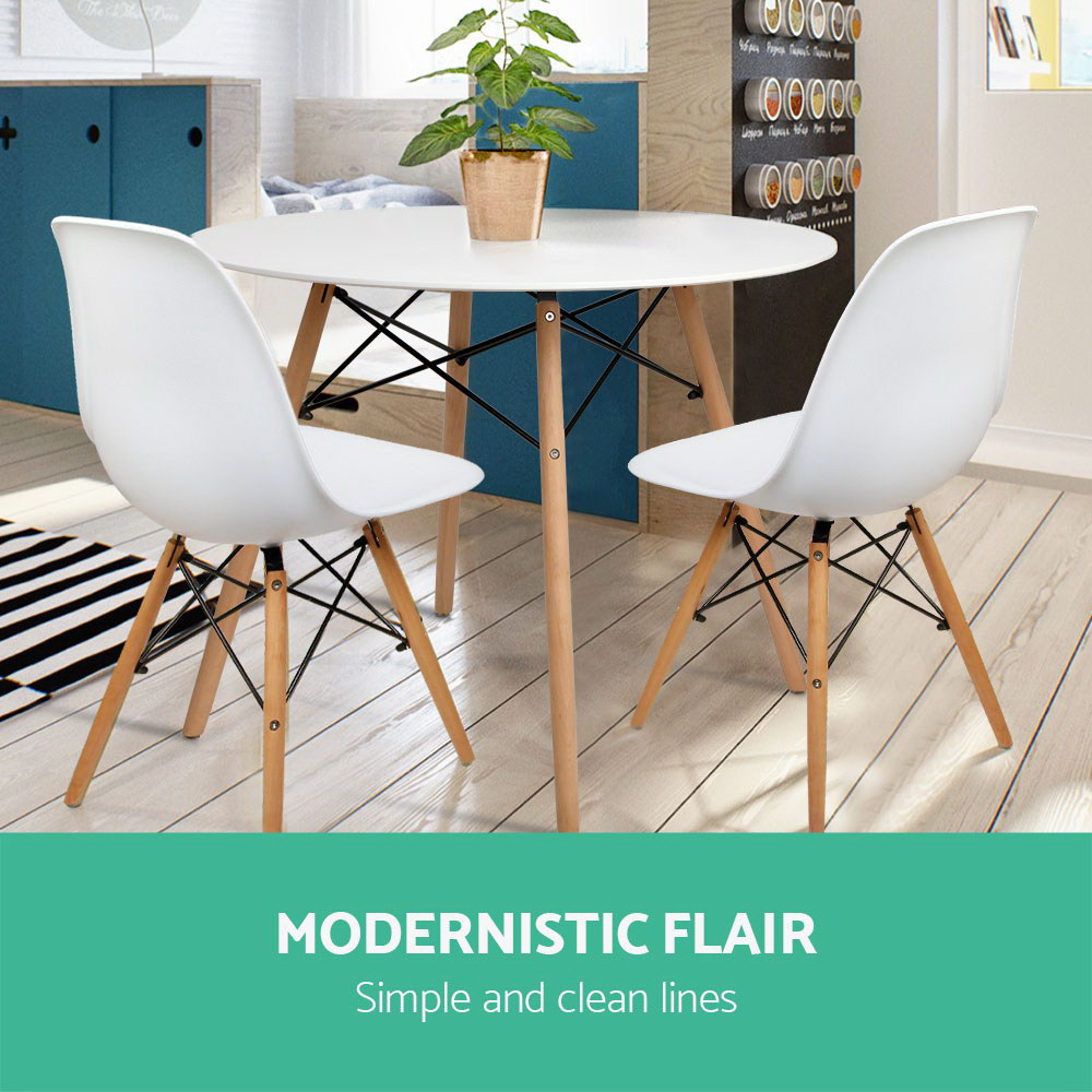 Artiss Dining Table Round White 4 Seater 100CM BA-BB-DSW-TAB100-WH