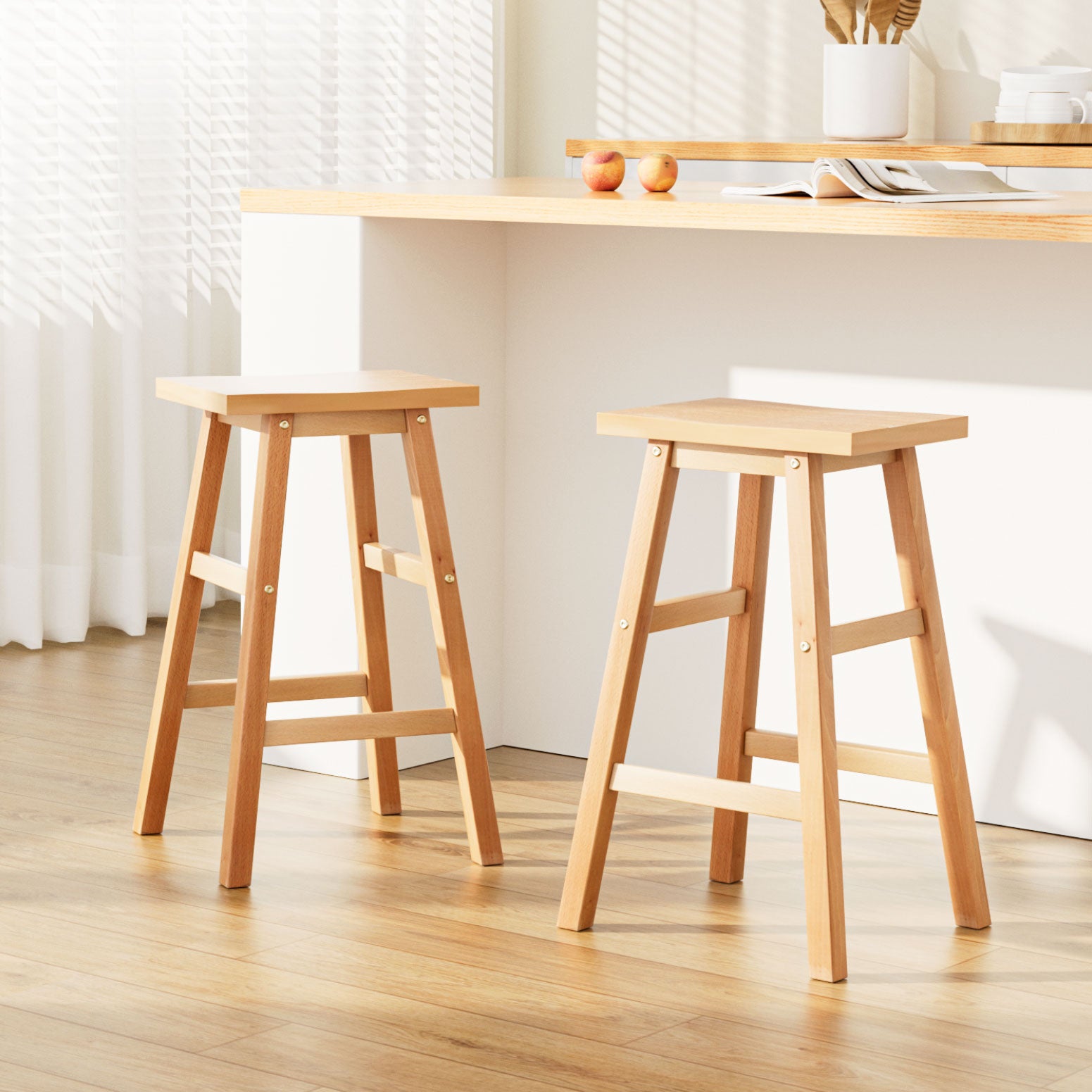 Artiss Bar Stools Kitchen Counter Stools Wooden Chairs Natural x2 BA-G-7031-NTX2