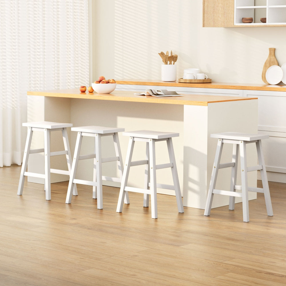 Artiss 4x Bar Stools Kitchen Chairs Wooden White BA-G-7031-WHX4