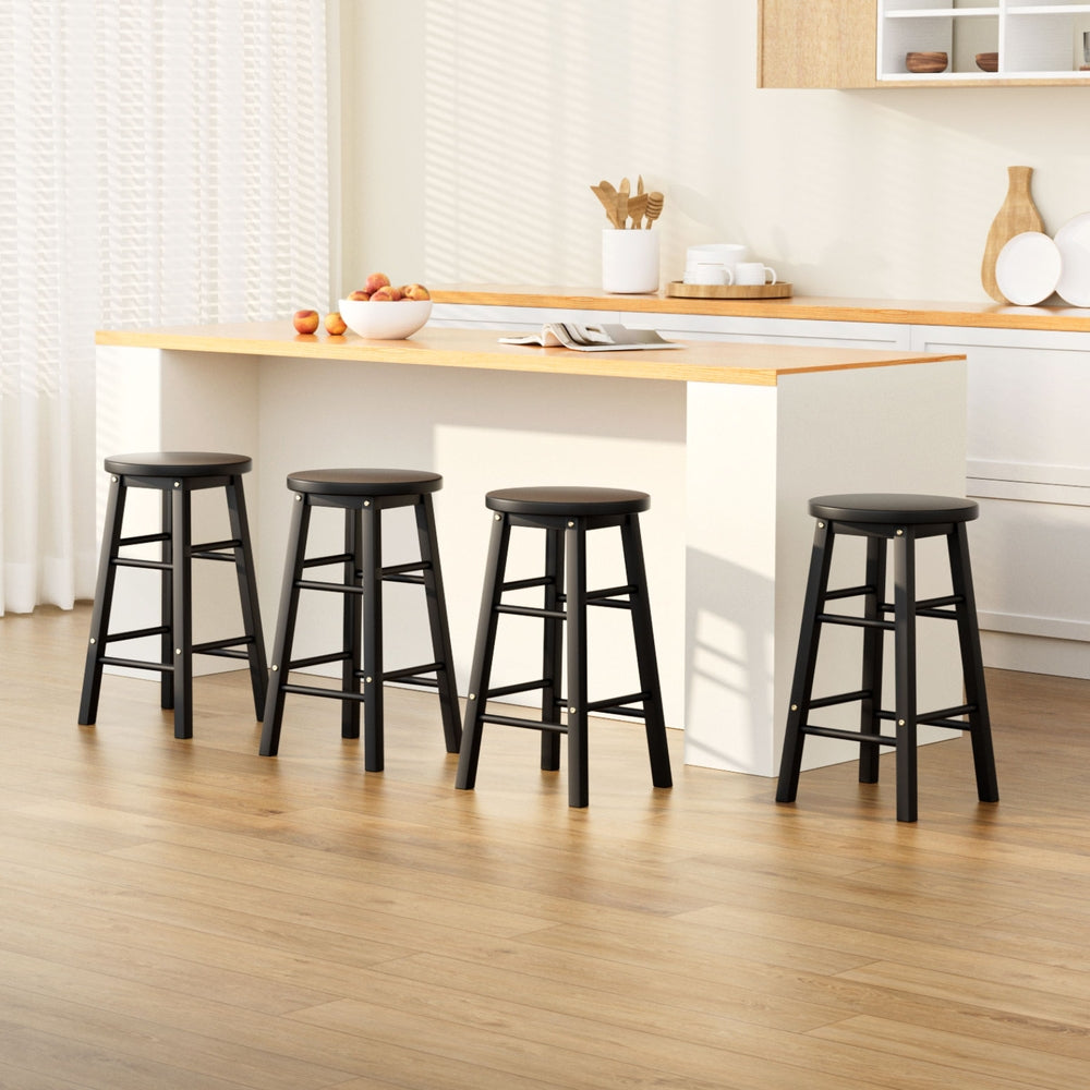 Artiss 4x Bar Stools Round Chairs Wooden Black BA-G-7033-BKX4