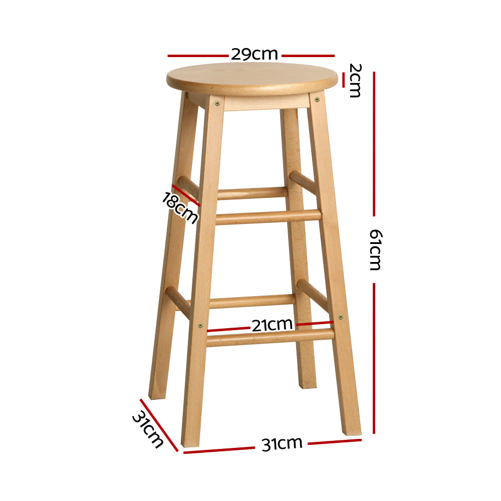 Artiss 2x Bar Stools Round Chairs Wooden Nature BA-G-7033-NTX2