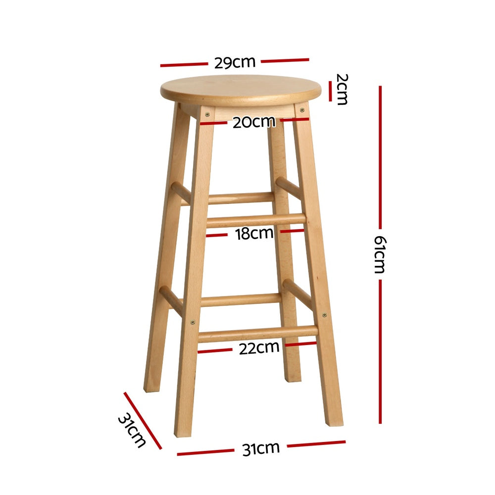 Artiss 4x Bar Stools Round Chairs Wooden Nature BA-G-7033-NTX4