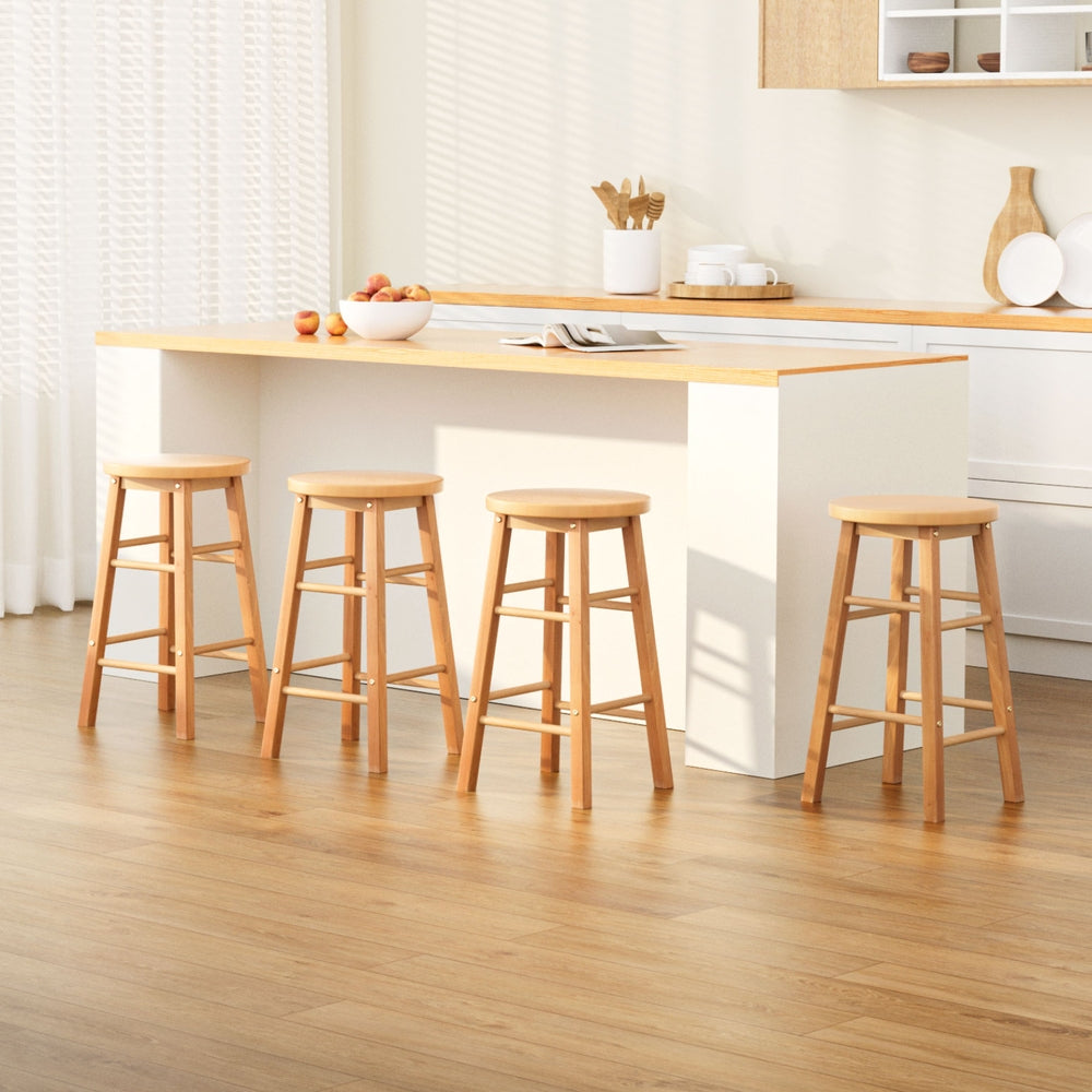 Artiss 4x Bar Stools Round Chairs Wooden Nature BA-G-7033-NTX4