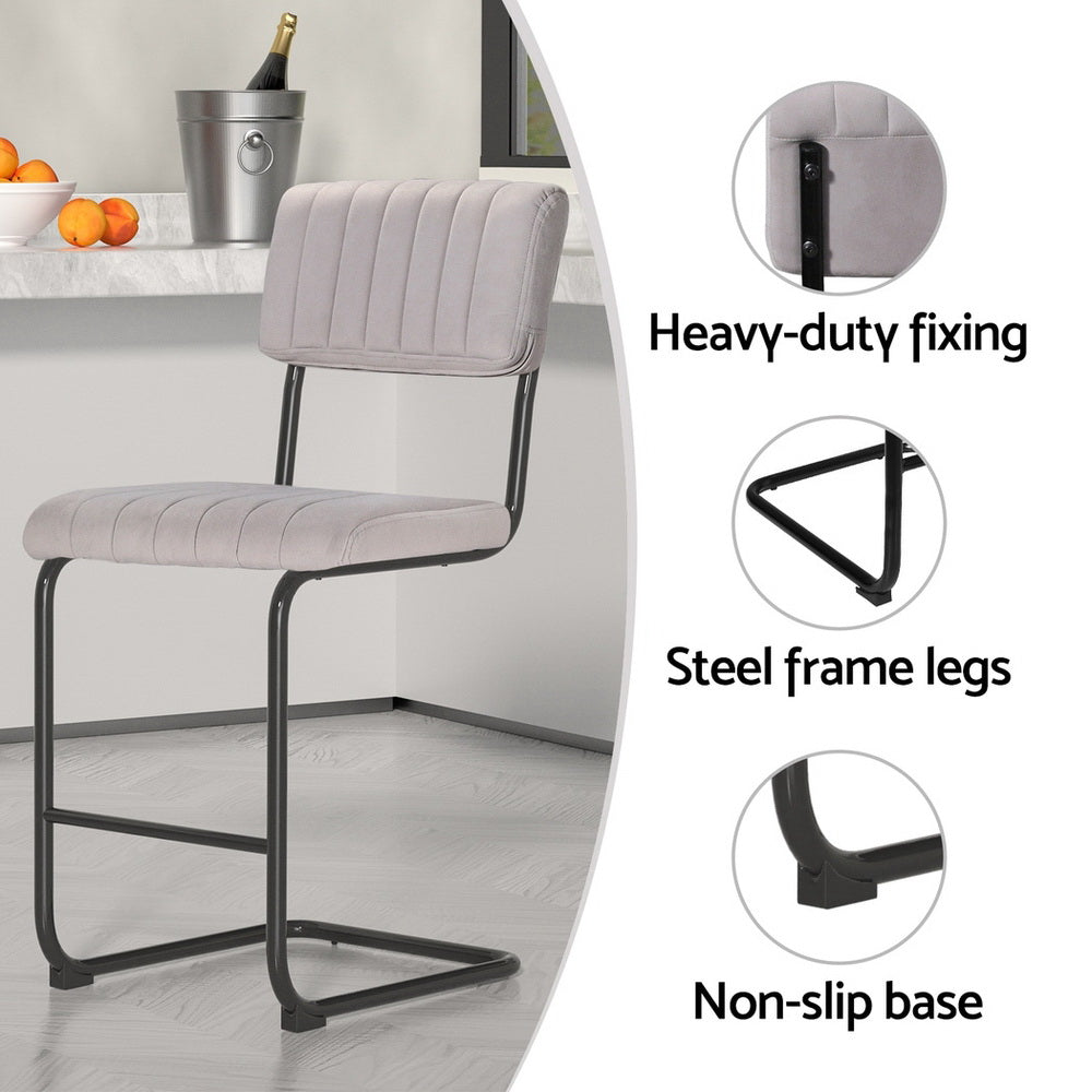 Artiss 4x Bar Stools Velvet Chairs Grey BA-HY-005-GYX4