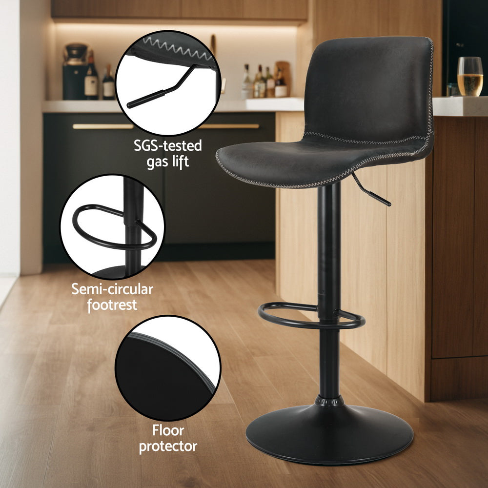 Artiss 2x Bar Stools Kitchen Swivel Bar Stool Gas Lift Chairs Barstools Black BA-HY-9068-BKX2