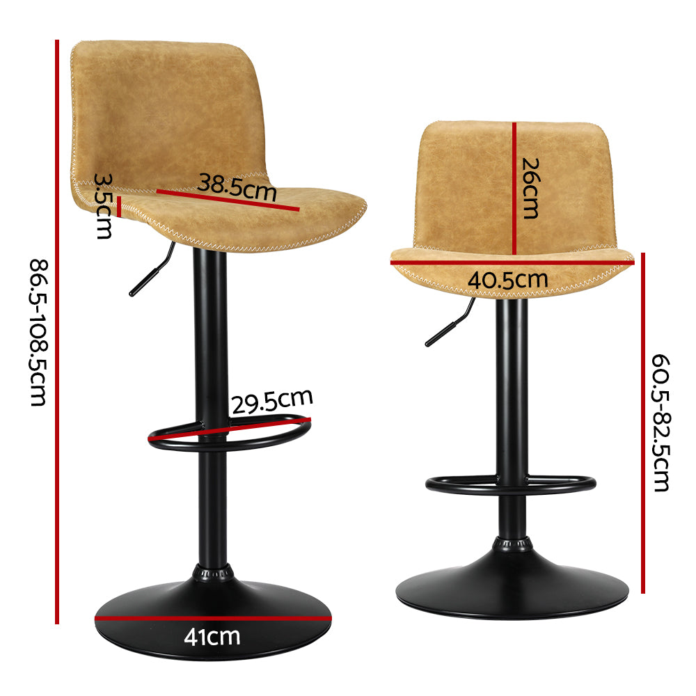 Artiss 2x Bar Stools Kitchen Swivel Bar Stool Gas Lift Chairs Barstools Brown BA-HY-9068-BRX2