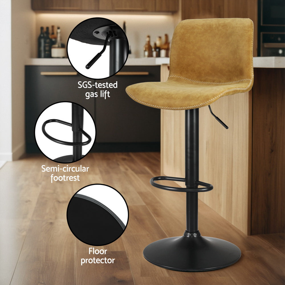 Artiss 2x Bar Stools Kitchen Swivel Bar Stool Gas Lift Chairs Barstools Brown BA-HY-9068-BRX2