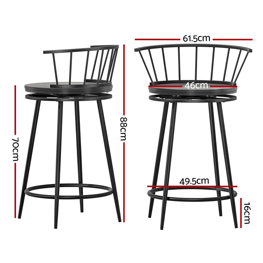 Artiss 2x Bar Stools Swivel Metal Chairs BA-J-8138-BKX2