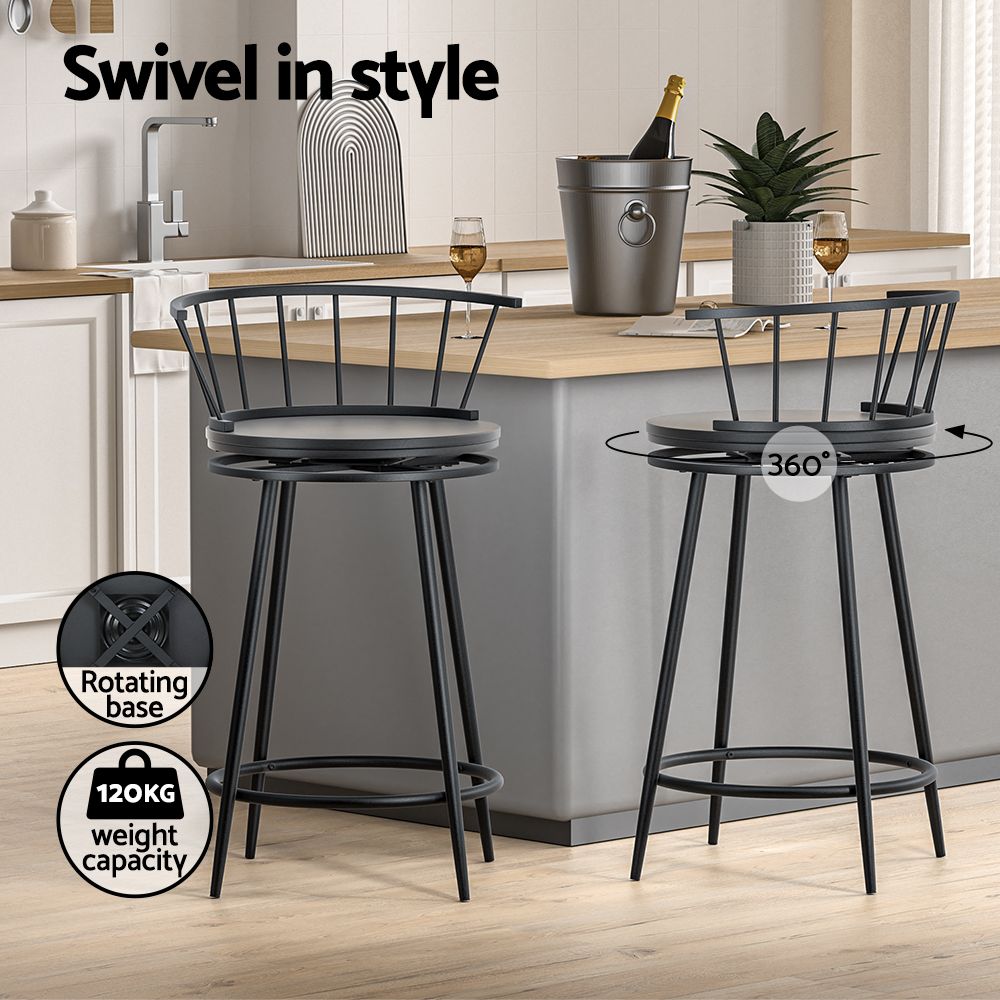 Artiss 2x Bar Stools Swivel Metal Chairs BA-J-8138-BKX2