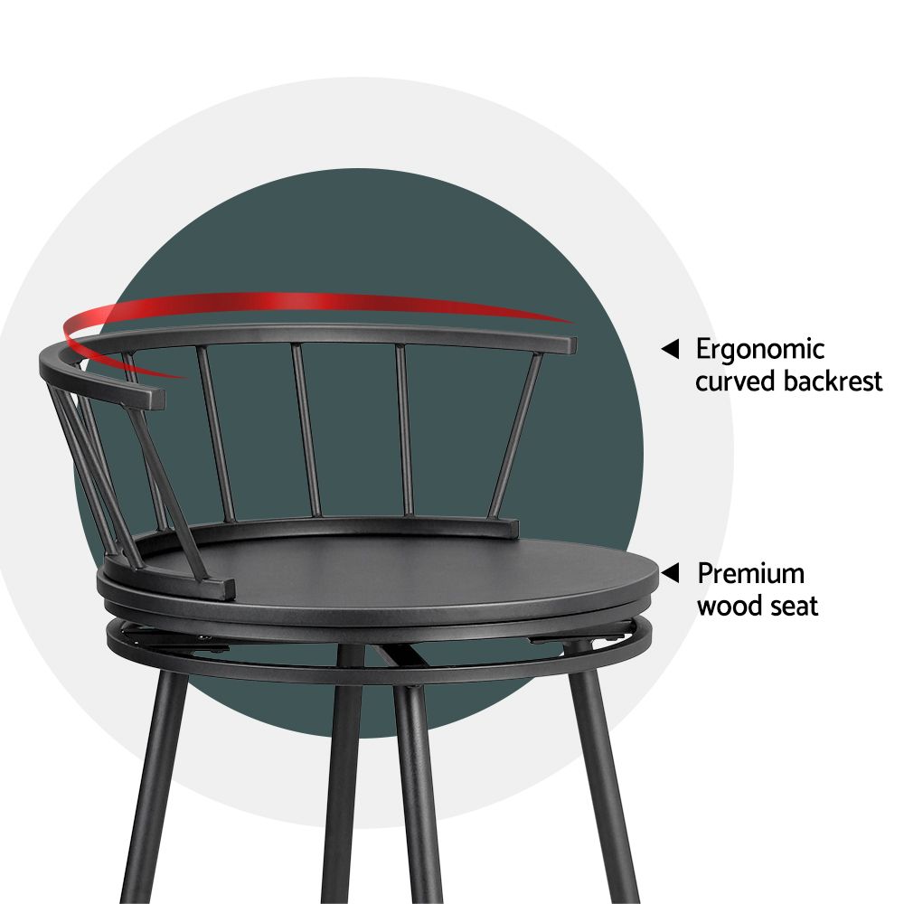 Artiss 2x Bar Stools Swivel Metal Chairs BA-J-8138-BKX2