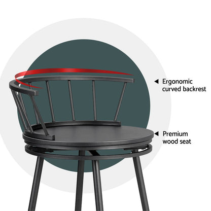 Artiss 2x Bar Stools Swivel Metal Chairs BA-J-8138-BKX2