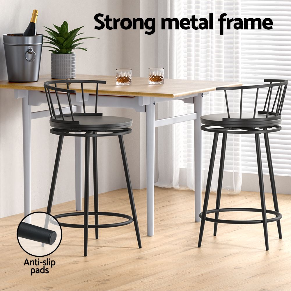 Artiss 2x Bar Stools Swivel Metal Chairs BA-J-8138-BKX2