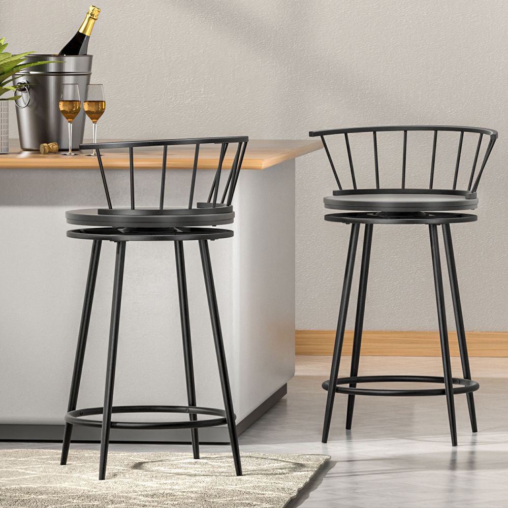 Artiss 2x Bar Stools Swivel Metal Chairs BA-J-8138-BKX2