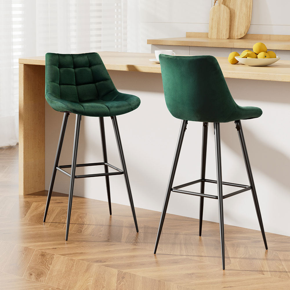 Artiss 2x Bar Stools Velvet Chairs Green BA-K-0222-GRX2