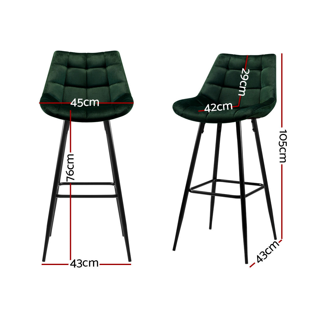 Artiss 2x Bar Stools Velvet Chairs Green BA-K-0222-GRX2